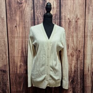 Talbots Cream Knitted Button Up Cardigan Womens Size XL.